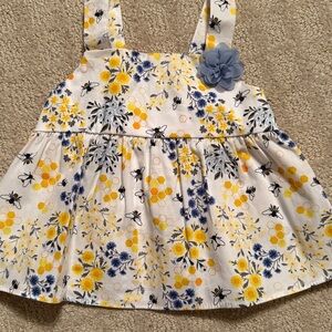 Floral and Bee Print Baby Dress with Blue Flower